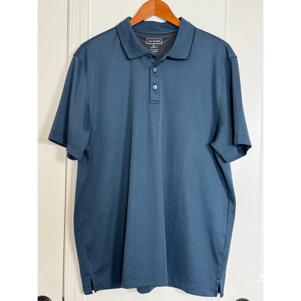 Van Heusen Polo Shirt Mens XL Blue Classic Fit Textured Performance READ